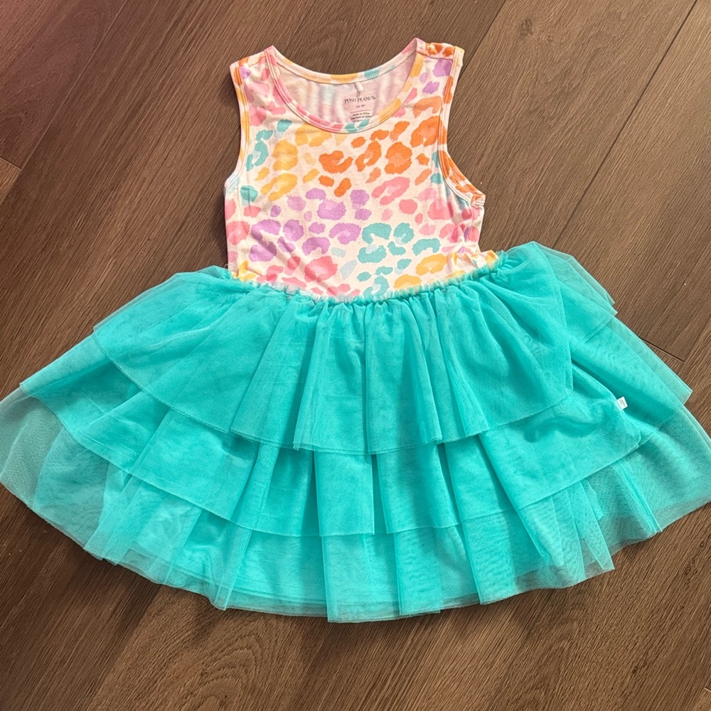 Posh Peanut Teal Tulle Skirt with Rainbow Animal-Print Bodice